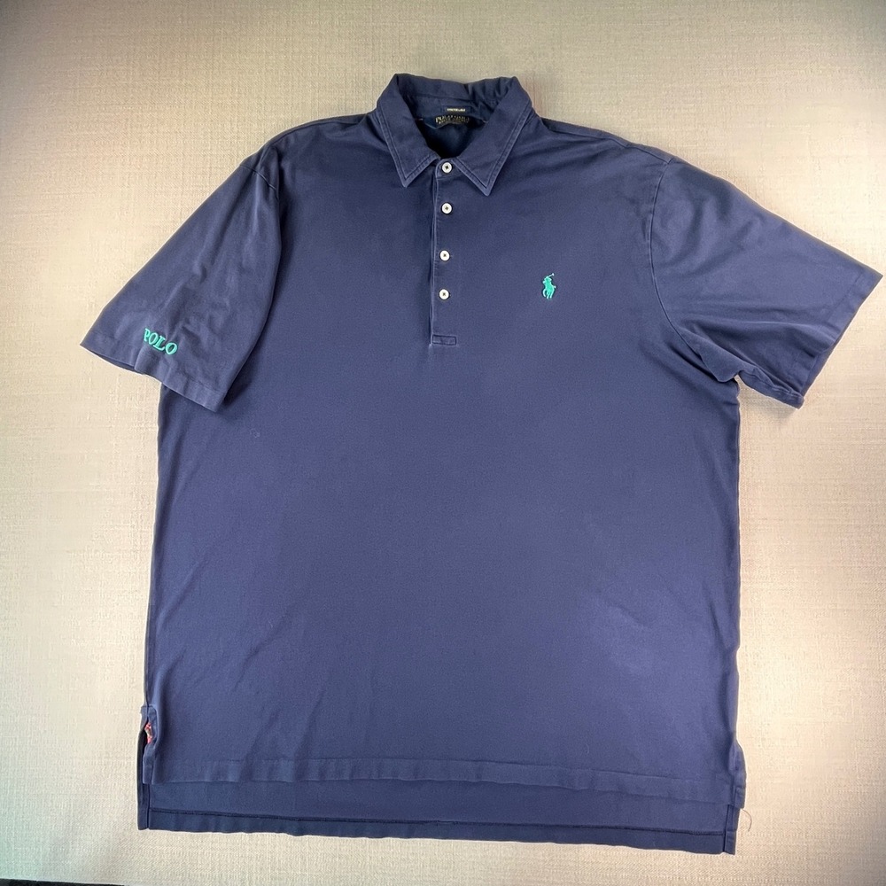 Polo Golf Ralph Lauren Polo Shirt Mens XXL‎ Navy Blue Stretch Lisle Pima Cotton
